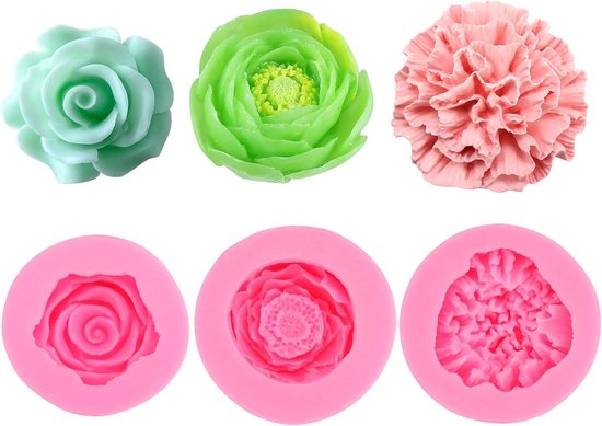 3 Stuks Kaarsvorm van Siliconen, 3D DIY Vorm, Bloemen Kaars | Kaarsen Maken Bloemvormen, Bloem Fondant voor Doe-het-zelf, Decoratie, Knutselen