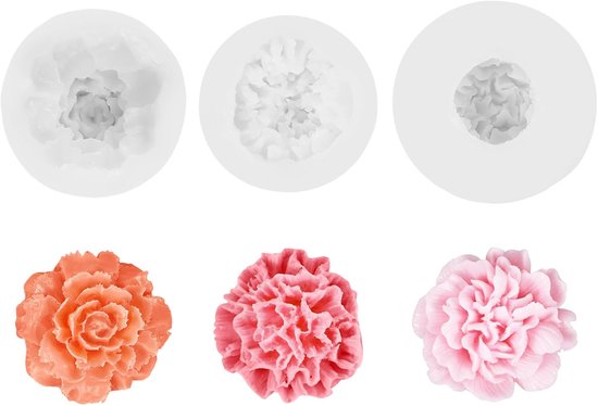3 stuks kaarsvormen, siliconen, rozen, anjer, pioenroos, gietvormen, kaarsvormen om te gieten, bloemen, 3D (kruidnagel)