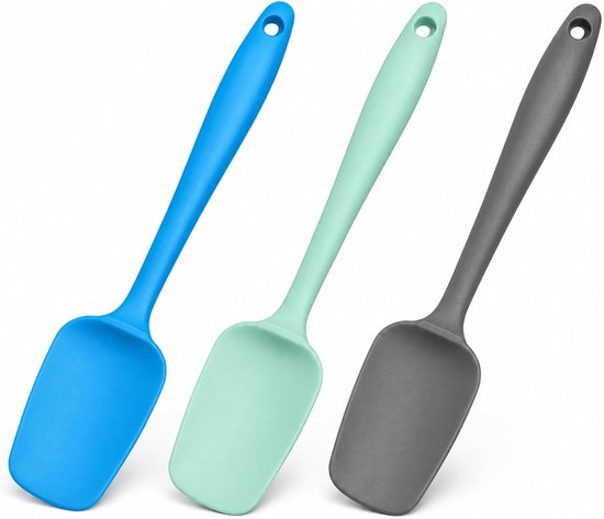 3 stuks keukenspatel van siliconen, eendelig, robuust, Maryses, zacht, voor bakken, koken, mengen, schrapen en serveren, antislip en comfortabele handgreep