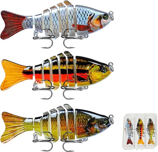 3 stuks Kunst Aas Set - Visaas - crankbait - pluggen met haak - Kunstaas - Rubberen vis - voor langzaam zinkend, glijdend en zwemmend, realistisch kunstaas, geschikt voor zout- en zoetwaterforel, zeebaars, snoek, snoekbaars, blauwe baars en zalm van Merkloos
