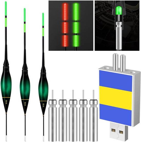 3 Stuks LED Vlotters met Gravitatie Sensor en Basis voor Slim Vissen in Meren en Rivieren - Perfect voor Duiken en Hengelen