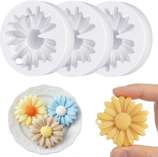 3 stuks madeliefjes siliconen mal met gat, 6,9 cm, transparante bloemen, gietvormen, kaarsen, siliconen vorm voor doe-het-zelf kaarsen, hars en knutselprojecten, madeliefjesbloemvorm, herbruikbaar
