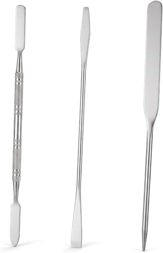3 stuks make-upspatel van roestvrij staal, roestvrij staal, foundationspatel, cosmetica, mengspatel, dubbele uiteinde, professionele make-up, gezichtsspatel voor foundation, lippenstiften