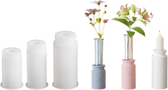 3 stuks mini-vaas, siliconen vorm, kaarshouder, gietvorm, bloemenvaas, epoxyhars, siliconen vormen met 3 reageerbuisjes, vaas, siliconen vorm, gietvorm voor kandelaars, hydrocultuur planten,