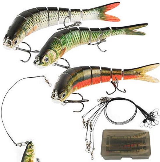 3 Stuks Multi Jointed 3D Levensechte Vissen Swimbaits Set voor Bass en Snoek Vissen van Merkloos
