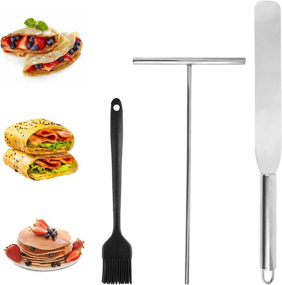 3 Stuks Roestvrij Staal Crêpegereedschap, Crêpe Maker Accessoires Set | Pannenkoek Uitstrijker, T-Vormige Deegspreider voor Pannenkoeken, Keuken Bakken Gereedschap, voor Pannenkoeken, Crêpes