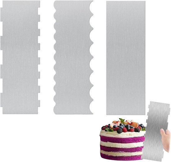 3 stuks roestvrijstalen taartschrapers, professionele taartspatel, crèmeschraper en taartdecoratie, set met 3 spatels voor gebak en taartdesign (modellen D, E, F)