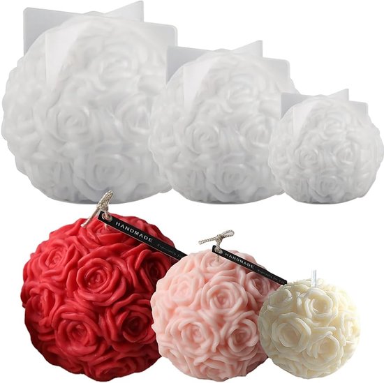 3 stuks rozenbol, siliconen vormen, kaarsen, 3D rozen, bloem, kaarsgietvormen, doe-het-zelf bloem, siliconen vorm, kaarsgietvormen voor geurkaarsen, Valentijnsdag, decoratieve ornamenten