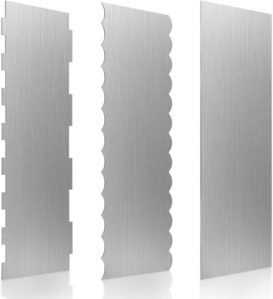 3 Stuks Rvs Taartgladmaker Set – Taart Accessoires voor het Gladstrijken van Botercrème, Keukenschraper met Gestructureerde Randen voor Taartdecoratie