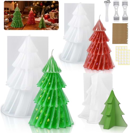 3 stuks siliconen gietvormen Kerstmis, siliconen vorm dennenboom, 3D kerstkaarsvorm, siliconen vorm Kerstmis, doe-het-zelf siliconen vorm voor handwerk, voor geurkaarsen, ornamenten, geschenken