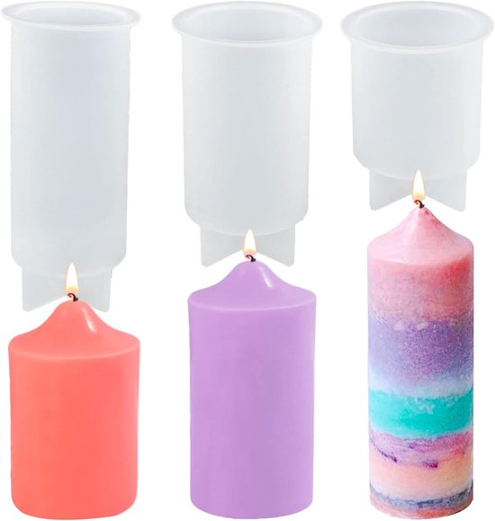 3 Stuks Siliconen Kaarsenmal 3D Cilinder Gietmal Voor Pilaar Kaarsen Maken - Epoxyhars Mal Voor DIY Kaarsen - Siliconenwas Vormen