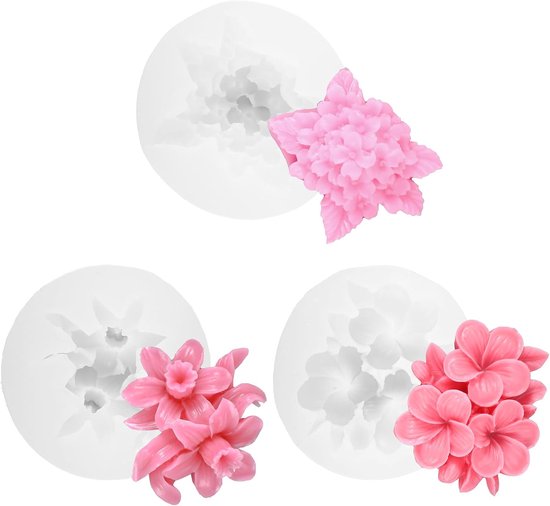 3 stuks siliconen kaarsvormen, siliconenvorm bloemen juxtaposities hortensia, gebruikt voor het maken van kaarsen, zeep, pralines, fudge, cake en ander DIY-handwerk