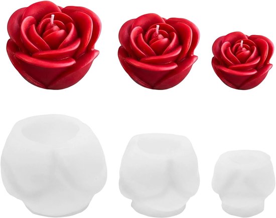3 Stuks Siliconen Mal Roos Kaarsenvormen Siliconen Bloemen, 3D-Rozenbloesem | Voor Chocolade, Snoep, Gebak, Dessert, Het Maken Van Handgemaakte Geurkaarsen, Zeep, Gips Hars Ambachten, Enz