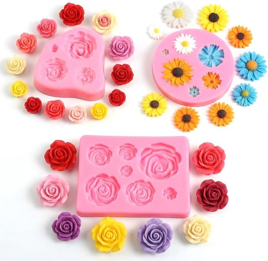 3 stuks siliconen vormen bloemen 3D bloem siliconen vorm roos bloem fondant siliconen vorm bloemen kaarsen vormen siliconen bloemen bloemvormen voor zeep kaars taart DIY decoratie