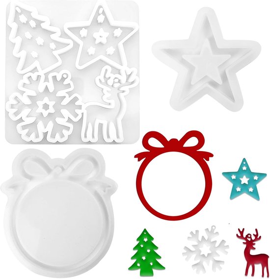 3 stuks siliconen vormen gietvormen Kerstmis DIY siliconen vorm Kerstmis sneeuwvlok kerstboom sterren eland herbruikbaar voor het maken van kerstdecoraties
