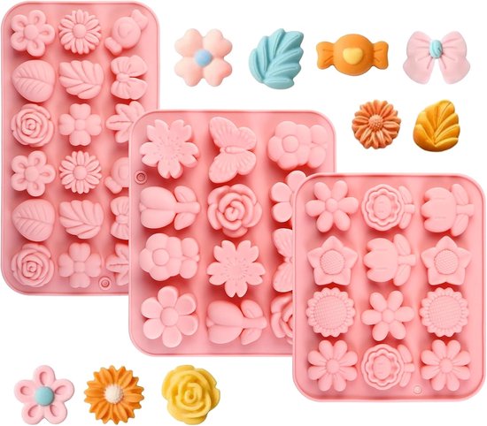 3 stuks siliconen vormen met bloemen, bakset, chocoladevorm, siliconen