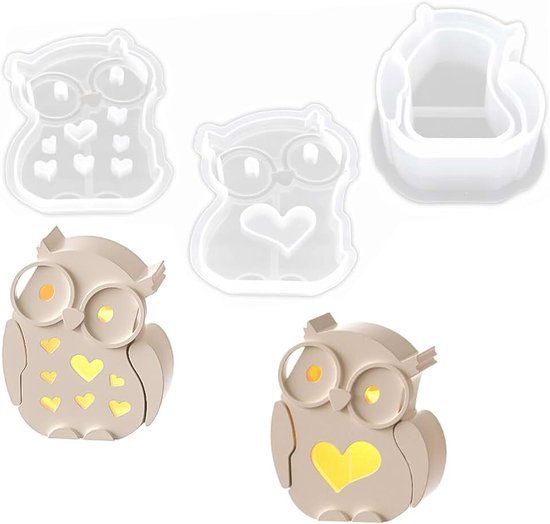 3 stuks siliconen vormen uil gipsvorm voor gieten uil siliconen mal dieren gietvorm herfst Halloween handwerk voor mini led-ballonlichten theelichtjes kaarsenhouder huisdecoratie