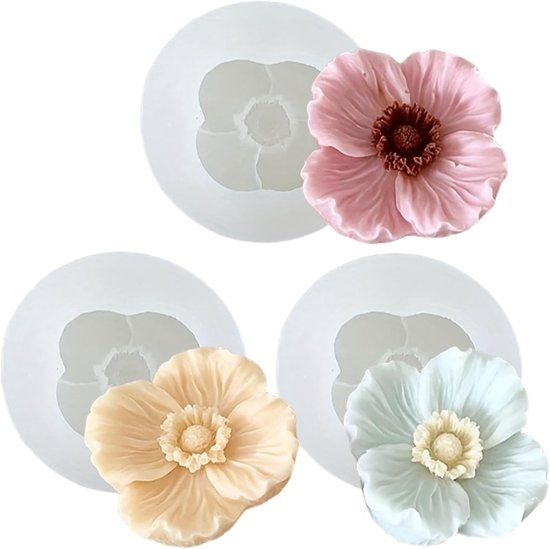 3 stuks siliconen vormen voor bloemenkaarsen, 3D siliconen kaarsvorm, siliconen vormen, gietvormen, voor doe-het-zelf productie van kaarsen en zeep, transparant