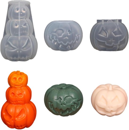 3 stuks siliconen vormen voor Halloween, pompoen, siliconen vormen, gietvormen, 3D-kaarsgietvormen van siliconen, Halloween, pompoen, decoratie, siliconen zeepvorm voor Halloween en thuisdecoratie