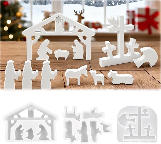 3 stuks siliconenvormen Gietvormen kerststal, siliconenvorm kerststal, gietvorm kribbefiguren, mini kerststal gietvorm, kribbefiguren gietvorm, Kerst DIY handwerk, kaarsen, gips