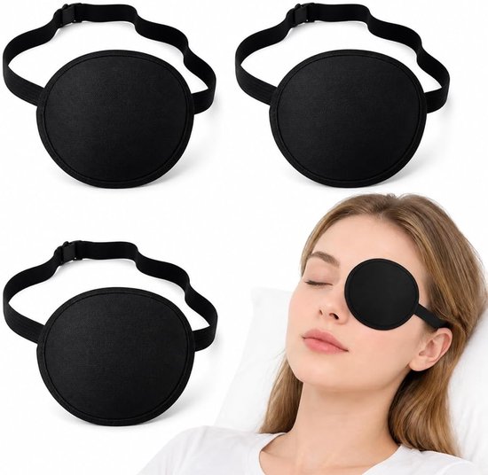 3 stuks verstelbare oogkleppen, comfortabele 3D-oogkleppen voor volwassenen en kinderen, ideaal voor medisch gebruik, dagelijks gebruik en piratenkostuum, zwart
