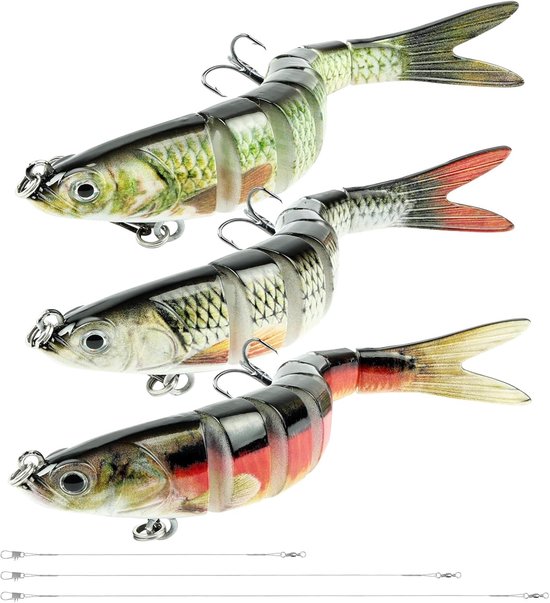3 Stuks Wobblers voor Snoek, Jerkbait Lures Set voor Zoet en Zout Water, Perfect voor Hobbyvissers en Professionals