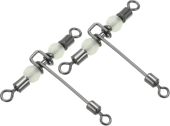 3 Way Swivel 66 lbs - 20 Pack Cross Line T Turn Rolling Terminal Tackle - Luminous Beads - Catfish Surf Rig - Zwart - Vissen Accessoires