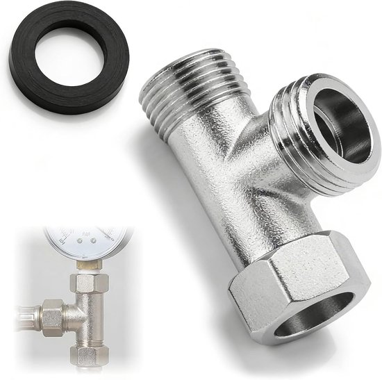 3-weg ventiel 1/2" voor wc, koper inversieventiel met 3/8" zijtanden, slangaansluiting voor toiletten en waterspoeltanks, 1 stuk