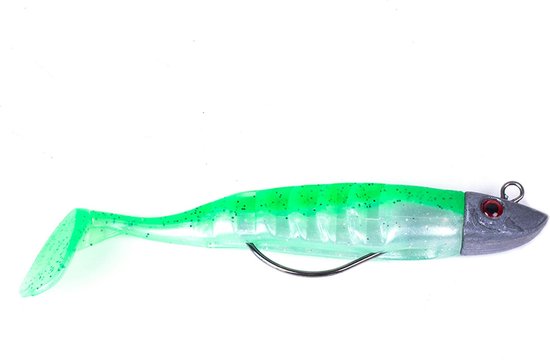 3 x Roofvis Shads 9 cm Groen + Loodkop 13 gram Snoek Baars Snoekbaars Snoekshad Kunstaas Snoeken van Merkloos