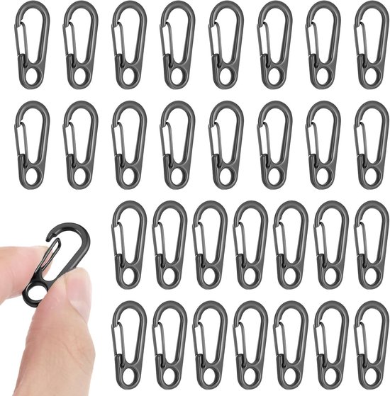30 Mini Karabijnhaken - Metalen Karabijnhaken met Doorzichtige Opbergdoos - Geschikt voor Sleutelhangers, Buiten, Kamperen en Sport van Benson