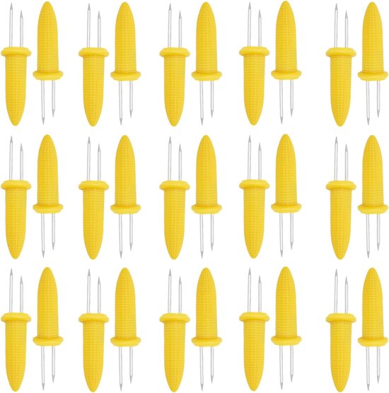 30 Pcs Corn Holders - RVS Corn Needle - Sweet Corn Double Holder - Corn Cob Skewers - Corn Cob Forks - Corn Fruit Fork - Corn Barbecue Gadget - Voor Thuis Koken en Kamperen (Geel) van Merkloos
