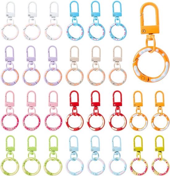 30 stuks 10 kleuren legering draaibare snaphaakjes - trekclips - trekveer met draaibare sluitingen - ronde karabijnhaak - kleurrijke metalen sleutelhangersluiting voor doe-het-zelf-tassen