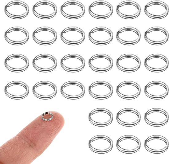 30 Stuks Dubbelgebogen Ringen 8mm Rvs Splitringen Open Veerring Sleutelhanger Zilver voor Kettingen Armbanden DIY Sieraden Maken
