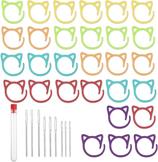 30 Stuks Haaknaalden en Mesh Markers in 6 Kleuren met 9 Naalden en Opbergdoos voor Breien en Haken, Ideaal voor Creatieve Projecten en Accessoires