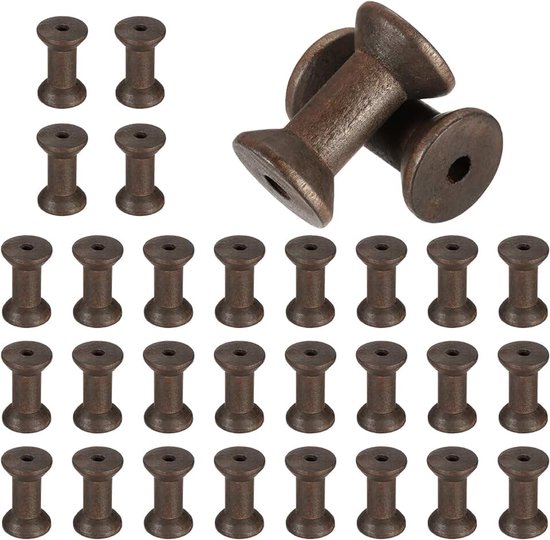 30 stuks houten spoel voor knutselen, 50 mm houten lege spoelen, onafgewerkte houten bandspoelen voor kunst, draad, koord, band, doe-het-zelf handwerk, wooncultuur (koffie)
