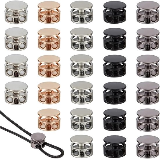 30 Stuks Koordstoppers met Dubbel Gat in 5 Kleuren - Sluiting voor Koord, Kabelslot en Veters voor Schoenen en Tassen