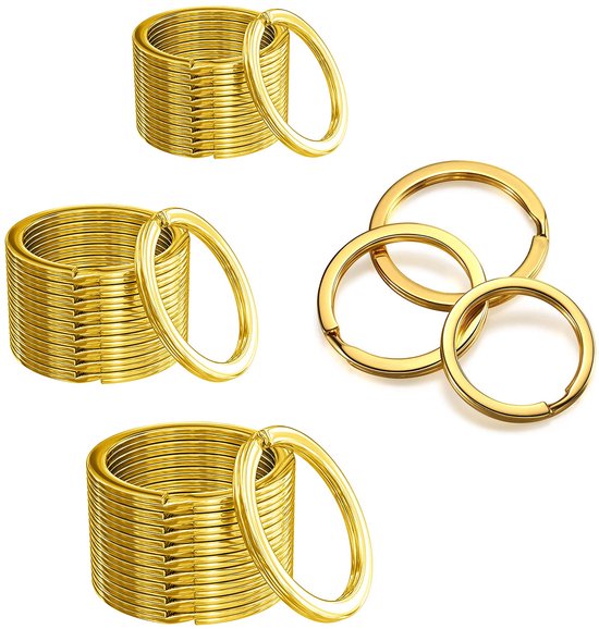 [30 stuks], platte sleutelring, sleutelaccessoire voor thuis, auto, kantoor, sleutelbevestiging, kunst en handwerk, doe-het-zelf-accessoires, 3 verschillende maten (goud)