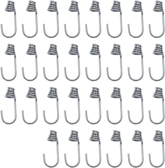 30 Stuks Spiralen Elastische Haken voor Tensioneren van Elastische Touwen en Kabels (3mm, Zilver)