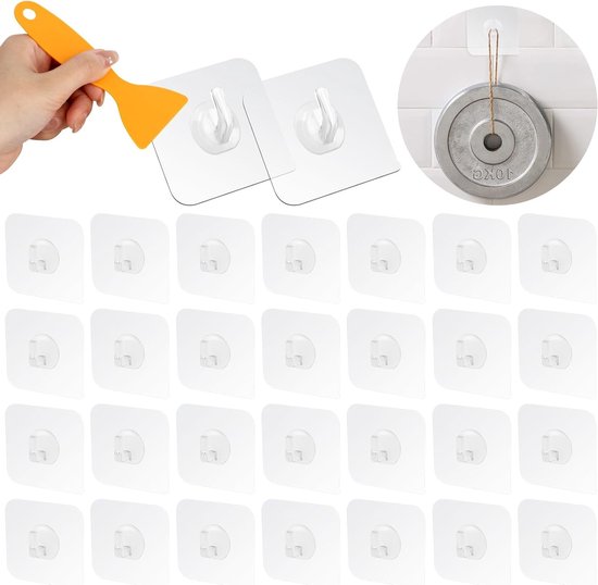 30 Stuks Transparante Wandhaken - Waterdichte, Herbruikbare Haken voor Badkamer, Keuken en Kleding met Sterke Hechting tot 10kg van Merkloos