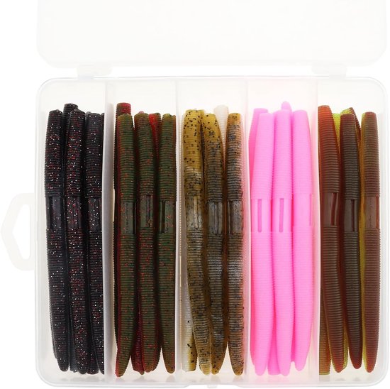 30 Stuks Zachte Plastic Aas Vissen Lure Set, Senko Wormen en Wacky Worm Rig Kit voor Baars, Forel en Snoek