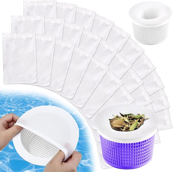 30 stuks zwembad-skimmersokken, filter skimmer zwembad, skimmer filternet, herbruikbare zwembadskimmersokken, skimmer-filtersokken, voor bladeren, schuim, verwijderd, pollen, insecten, haar