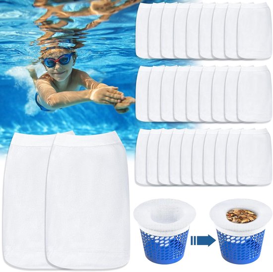 30 stuks zwembadskimmer sokken, filtersokken zwembad, skimmer sokken, zwembadskimmer filter zeefnet, herbruikbaar skimmermandnet, voor het filteren van bladeren, schuim, insecten en haar.