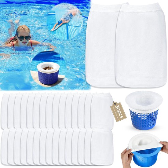 30 stuks zwembadskimmer sokken, skimmer net, skimmer net voor zwembad, mand, skimmer, filter, zeef, net, zwembadskimmer, sokken ter bescherming van je filters tegen kleine deeltjes