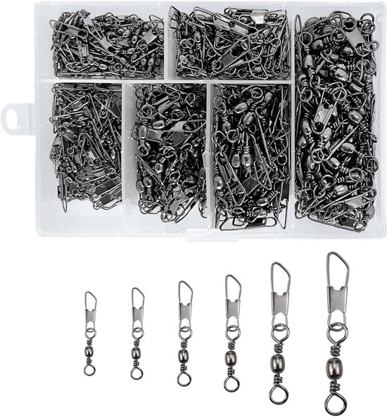 300-delige set met visschroeven en carabiners, inclusief sorteerdoos en 6 maten, visaccessoires voor optimale hengelsport
