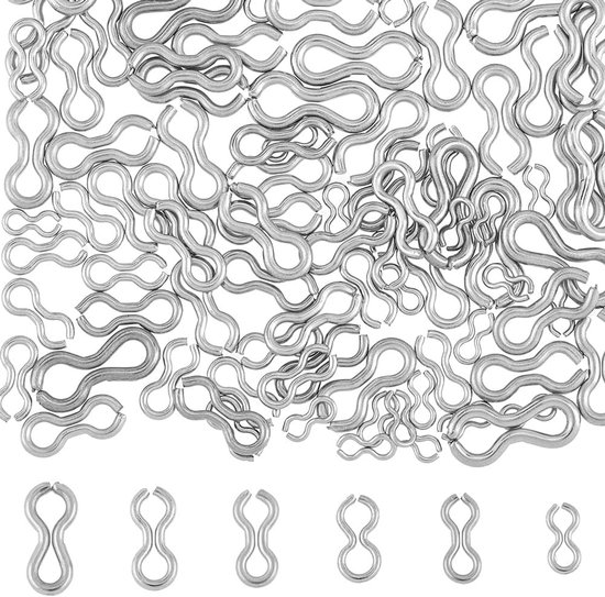 300 Stuks 6 Stijlen 304 RVS Vissen Loodogen 1.6~2.5mm DIY Vissersaas Oogjes Zilver 8-Vormige Lussen en Swivels voor Gewichten en Aas Accessoires