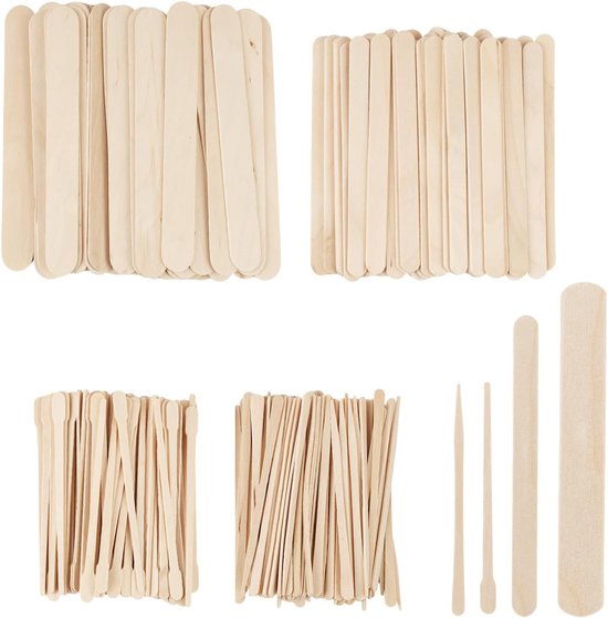 300 stuks waxstokjes van hout, multifunctionele ontharingsspatels van berkenhout voor gezicht, lichaam, wenkbrauwen en lippen, houten spatels om te knutselen (4 maten)