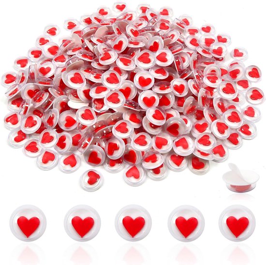 300 Stuks Zelfklevende Googly Eyes 10mm Hartvormig Rood Wit Kunststof Wiebelogen voor Scrapbooking Craft Supplies