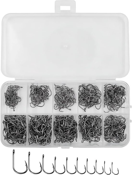300pcs Barbed Carbon Steel Fish Hooks - Fishing Hooks for Freshwater and Sea - Met Opbergdoos van Merkloos