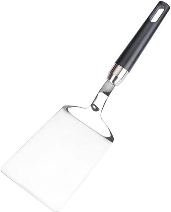 304 roestvrijstalen metalen bakplaat spatel - pannenkoek Flipper - Geweldig voor BBQ Grill en Flat Top Griddle - Commerciële kwaliteit. (zwart handvat)