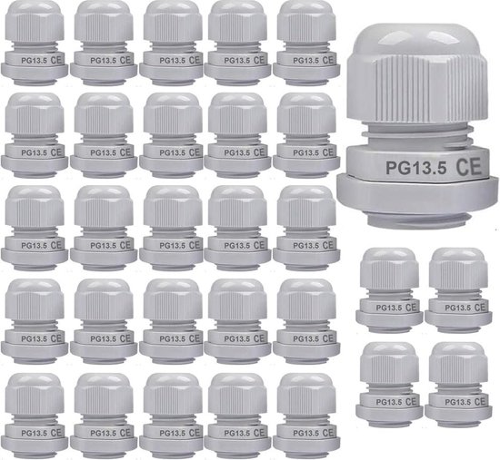 30pcs Kabelwartel, PG13,5 Kunststof IP68 Waterdicht Verstelbare 6-12mm Kabelwartelverbinding met Pakkingen, M20×1,5 Draadconnector, Draadbeschermer(Wit) van ECOELEC